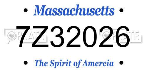 7Z32026 Massachusetts License Plate