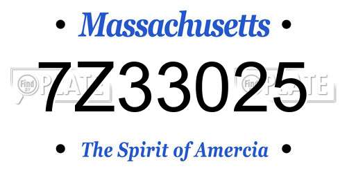 7Z33025 Massachusetts License Plate