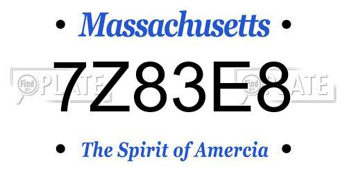 7Z83E8 Massachusetts License Plate