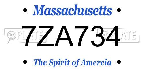 7ZA734 Massachusetts License Plate