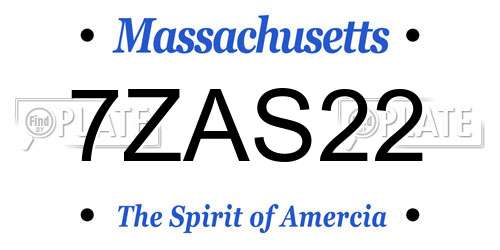 7ZAS22 Massachusetts License Plate
