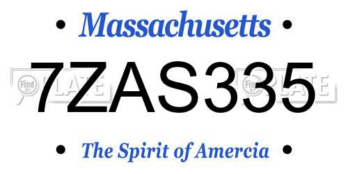 7ZAS335 Massachusetts License Plate