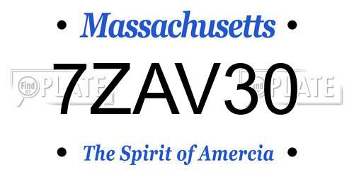 7ZAV30 Massachusetts License Plate