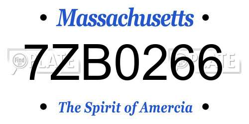 7ZB0266 Massachusetts License Plate