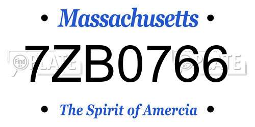 7ZB0766 Massachusetts License Plate