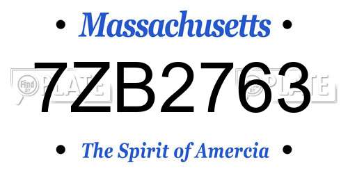 7ZB2763 Massachusetts License Plate