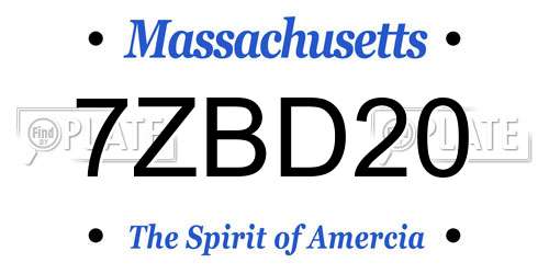 7ZBD20 Massachusetts License Plate