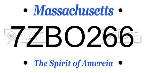 7ZBO266 Massachusetts License Plate