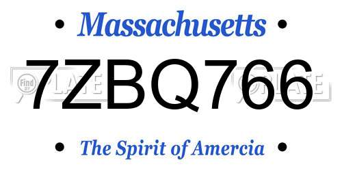 7ZBQ766 Massachusetts License Plate
