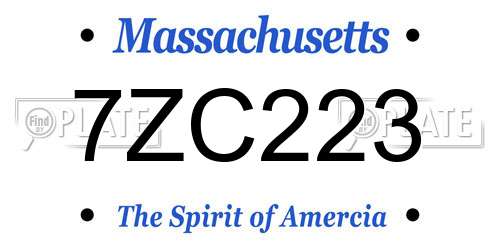 7ZC223 Massachusetts License Plate