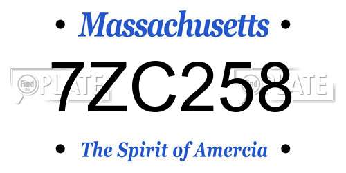 7ZC258 Massachusetts License Plate