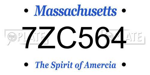 7ZC564 Massachusetts License Plate