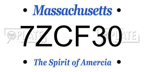 7ZCF30 Massachusetts License Plate