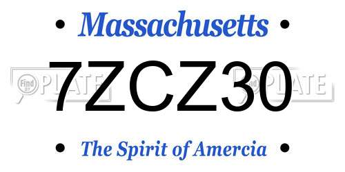 7ZCZ30 Massachusetts License Plate