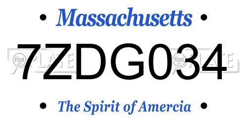 7ZDG034 Massachusetts License Plate