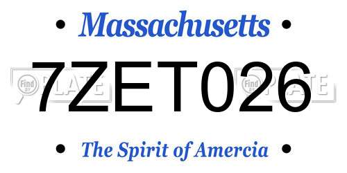 7ZET026 Massachusetts License Plate