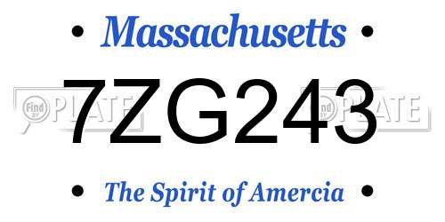 7ZG243 Massachusetts License Plate