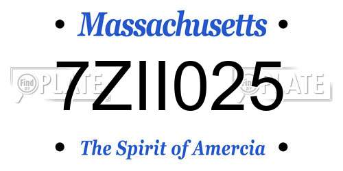 7ZII025 Massachusetts License Plate