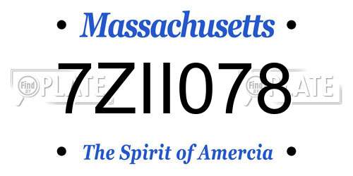7ZII078 Massachusetts License Plate