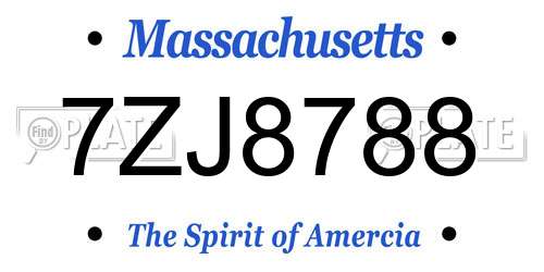 7ZJ8788 Massachusetts License Plate