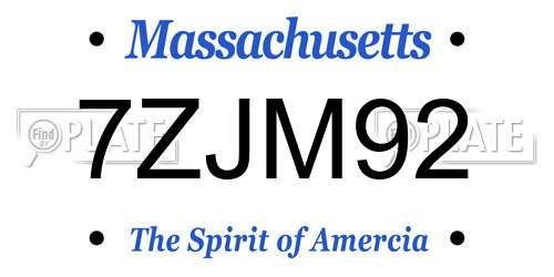7ZJM92 Massachusetts License Plate
