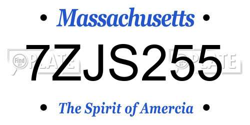 7ZJS255 Massachusetts License Plate