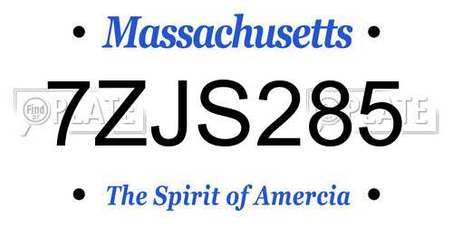 7ZJS285 Massachusetts License Plate