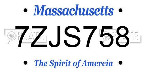 7ZJS758 Massachusetts License Plate