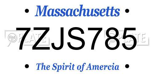 7ZJS785 Massachusetts License Plate