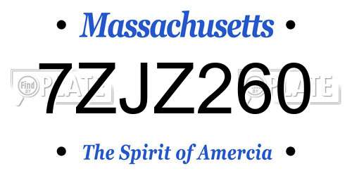 7ZJZ260 Massachusetts License Plate