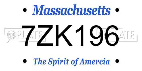 7ZK196 Massachusetts License Plate