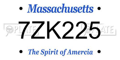 7ZK225 Massachusetts License Plate