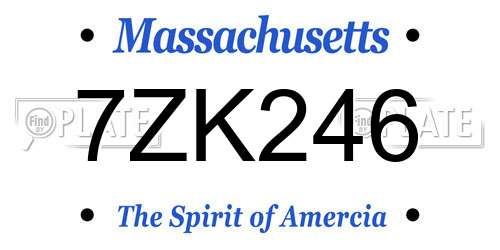 7ZK246 Massachusetts License Plate