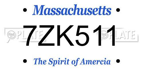 7ZK511 Massachusetts License Plate