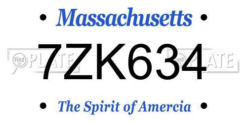7ZK634 Massachusetts License Plate