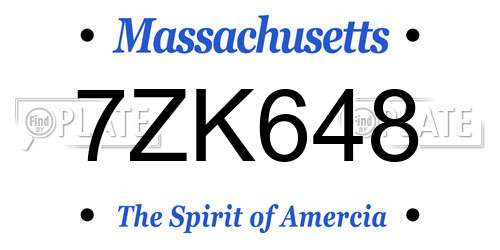 7ZK648 Massachusetts License Plate