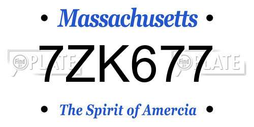 7ZK677 Massachusetts License Plate