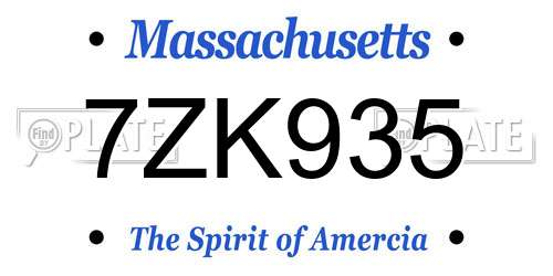 7ZK935 Massachusetts License Plate