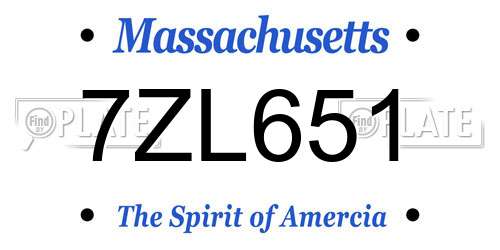 7ZL651 Massachusetts License Plate