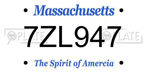 7ZL947 Massachusetts License Plate