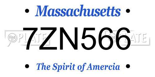 7ZN566 Massachusetts License Plate