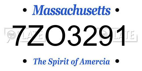 7ZO3291 Massachusetts License Plate