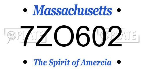 7ZO602 Massachusetts License Plate
