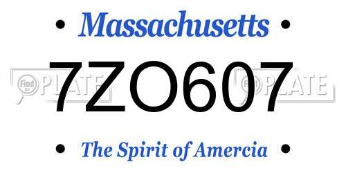 7ZO607 Massachusetts License Plate