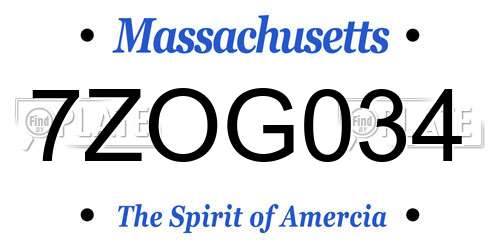 7ZOG034 Massachusetts License Plate