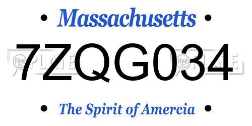 7ZQG034 Massachusetts License Plate