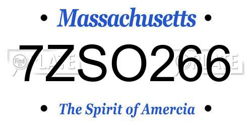 7ZSO266 Massachusetts License Plate