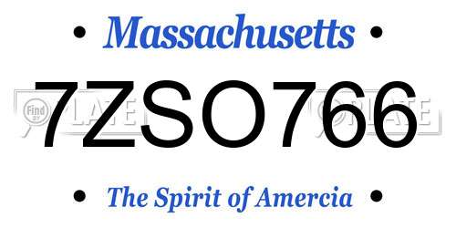 7ZSO766 Massachusetts License Plate