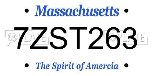 7ZST263 Massachusetts License Plate