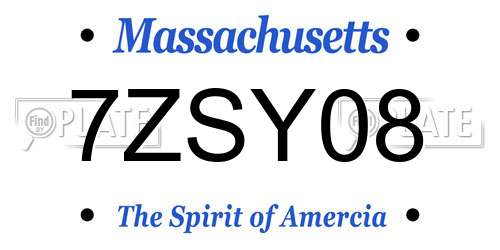 7ZSY08 Massachusetts License Plate